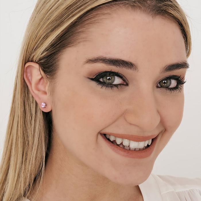 BOUCLE D'OREILLE UNIQUE POINT DE LUMIÈRE EN ACIER AVEC CRISTAL ROSE 3 MM