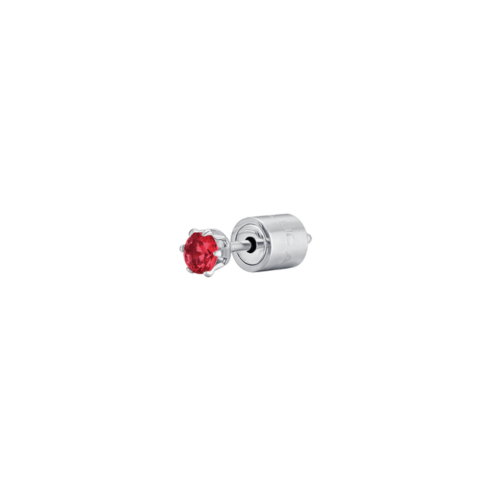 MONO ORECCHINO PUNTO LUCE IN ACCIAIO CON CRISTALLO FUCSIA 3 MM