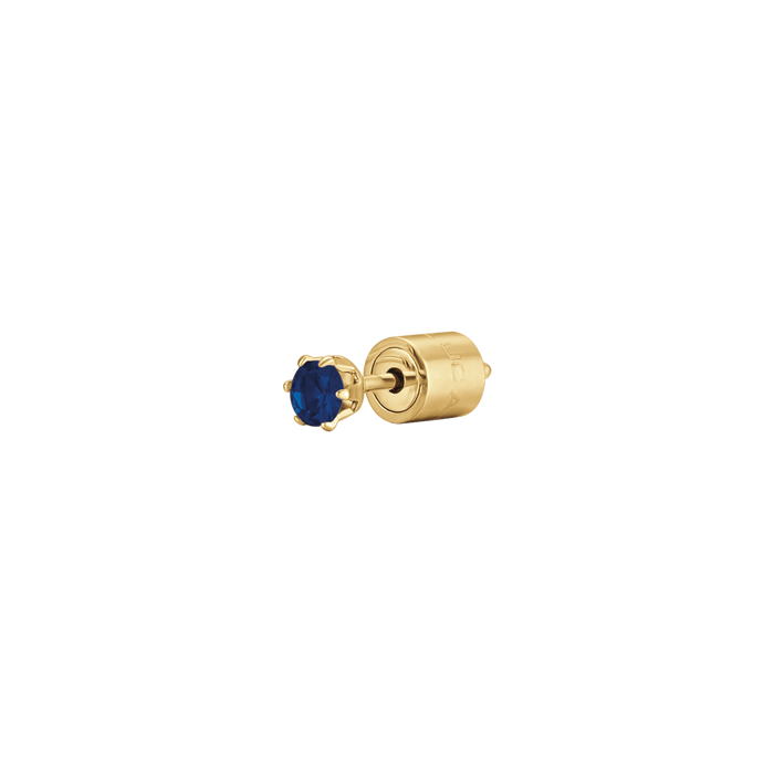 MONO ORECCHINO PUNTO LUCE IN ACCIAIO IP GOLD CON CRISTALLO BLU 3 MM