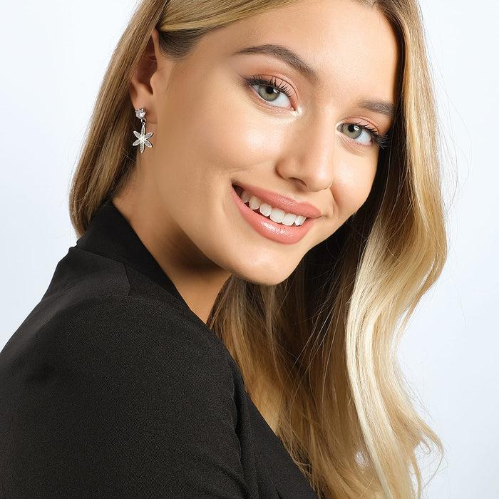 ORECCHINI DONNA IN ACCIAIO CON FIORE DELLA VITA CON CRISTALLI BIANCHI