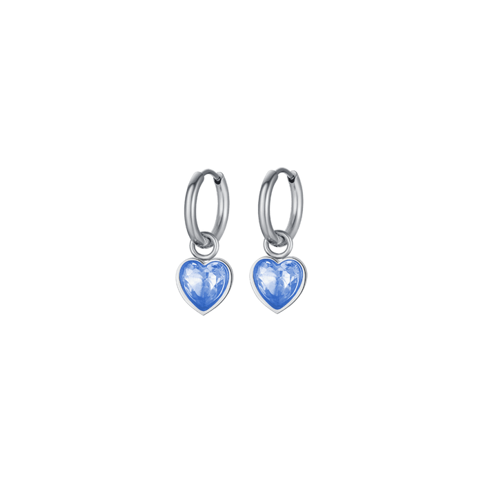 ORECCHINI DONNA IN ACCIAIO CON CUORI PUNTI LUCE AZZURRI