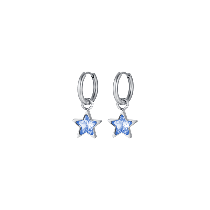 ORECCHINI DONNA IN ACCIAIO CON STELLE PUNTI LUCE AZZURRE