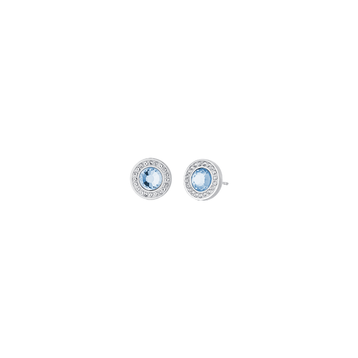 WOMEN'S STEEL EARRINGS WITH AQUAMARINE CRYSTAL ELEMENTS AND WHITE CRYSTALS