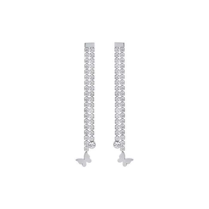 BOUCLES D'OREILLES FEMME EN ACIER AVEC CRISTAUX BLANCS ET PAPILLONS