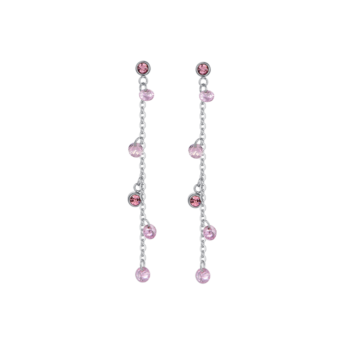 BOUCLES D'OREILLES FEMME EN ACIER AVEC CRISTAUX ROSES