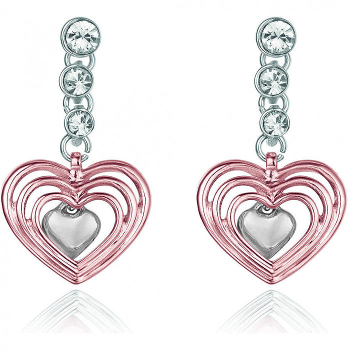 Orecchini pendenti cuore+ cuore rosè