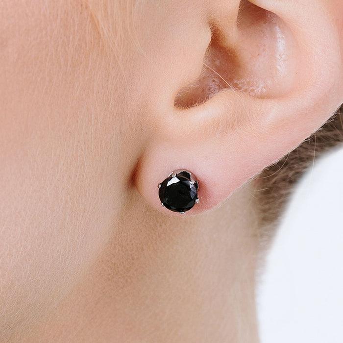LIGHT POINT EARRINGS IN STEEL WITH BLACK CRYSTAL