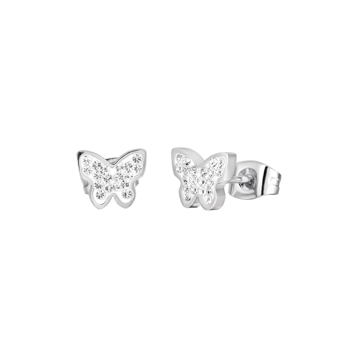 BOUCLES D'OREILLES FEMME EN ACIER AVEC PAPILLON ET CRISTAUX