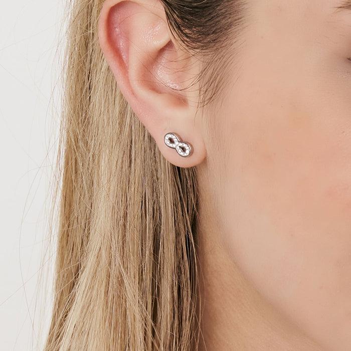 BOUCLES D'OREILLES FEMME EN ACIER AVEC INFINI ET CRISTAUX