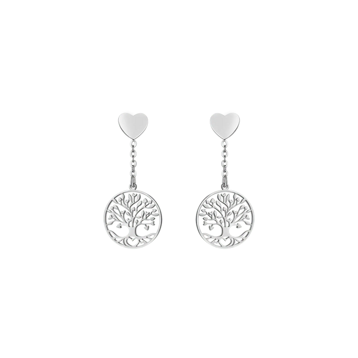 BOUCLES D'OREILLES FEMME EN ACIER AVEC ARBRE DE VIE