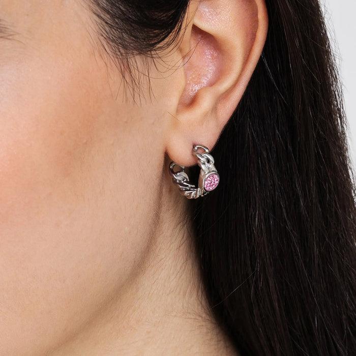 ORECCHINI DONNA IN ACCIAIO CON CRISTALLI ROSA