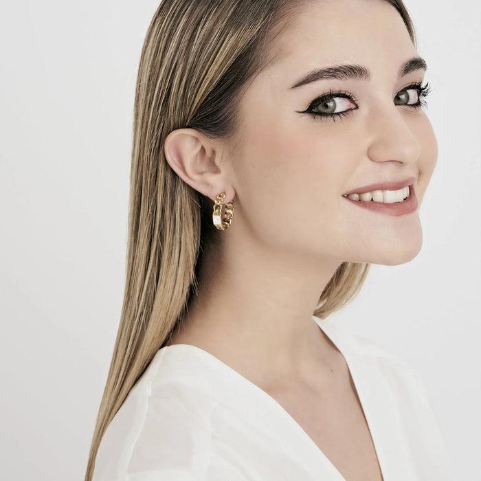 ORECCHINI DONNA IN ACCIAIO IP GOLD CON CRISTALLI BIANCHI