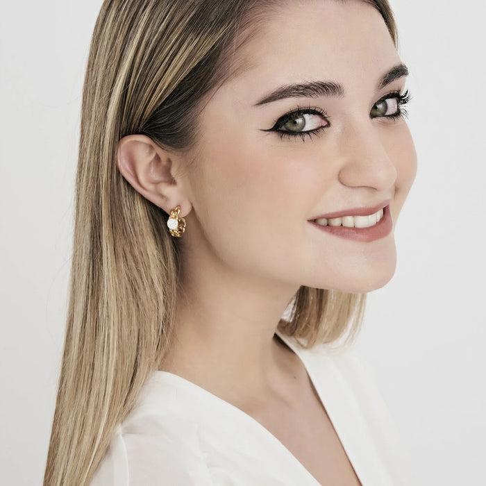 WOMEN'S EARRINGS IN IP GOLD STEEL AND WHITE CRYSTALS