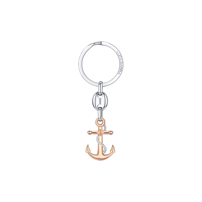 MEN'S STEEL KEY RING WITH IP ROSE ANCHOR AND STEEL ELEMENT