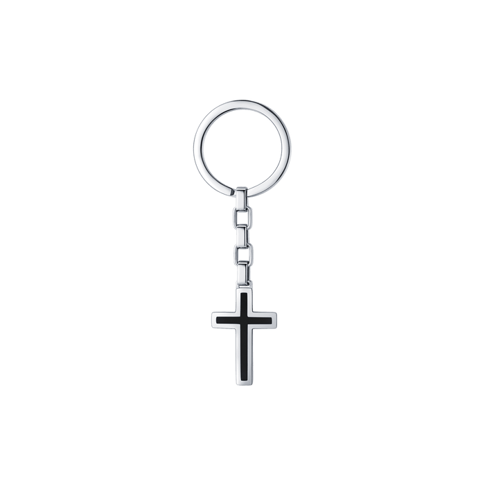 MEN'S KEY RING IN STEEL WITH BLACK CROSS