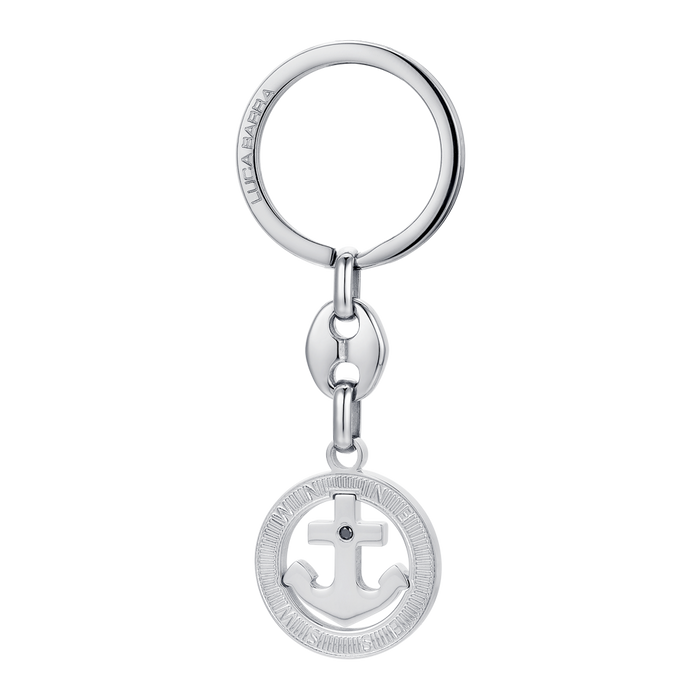 MEN'S KEY RING IN STEEL ANCHOR AND BLACK CRYSTAL