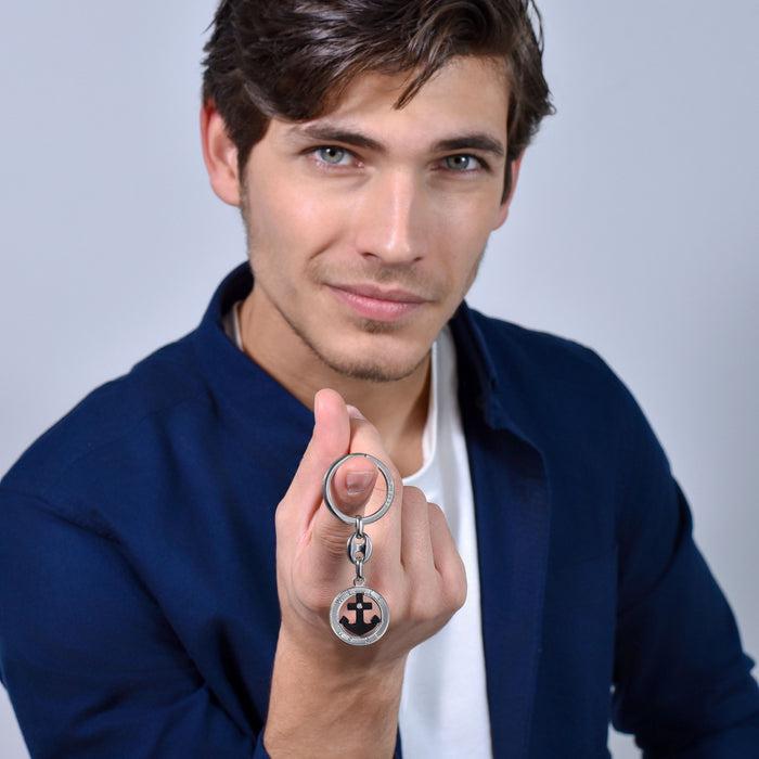 MEN'S KEY RING IN STEEL ANCHOR IP BLACK