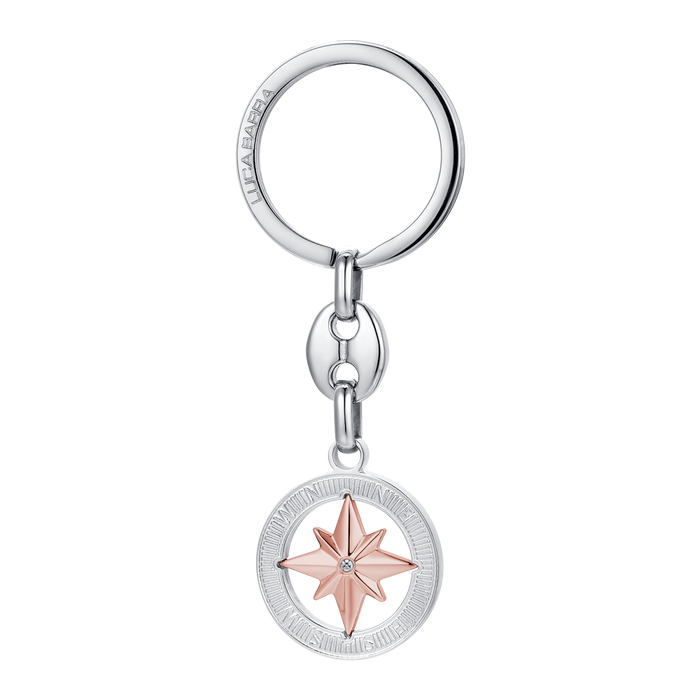 MEN'S STEEL KEY RING WITH IP ROSE WIND ROSE