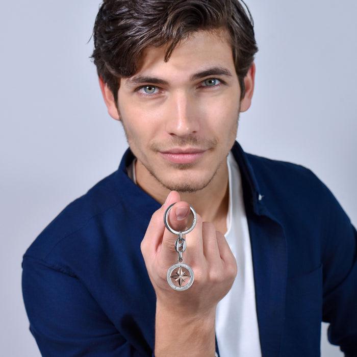 MEN'S STEEL KEY RING WITH IP ROSE WIND ROSE