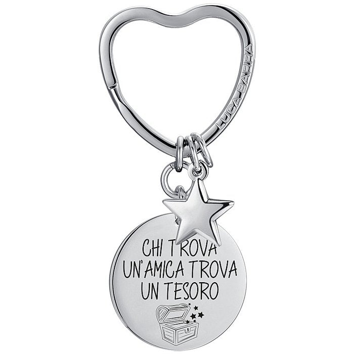 WOMEN'S STEEL KEY RING WHO FINDS A FRIEND FINDS A TREASURE WITH BLACK ENAMEL