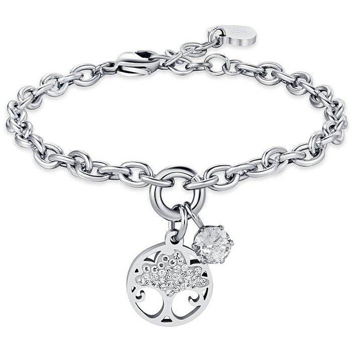 BRACCIALE DONNA IN ACCIAIO CON ALBERO DELLA VITA CON CRISTALLI BIANCHI