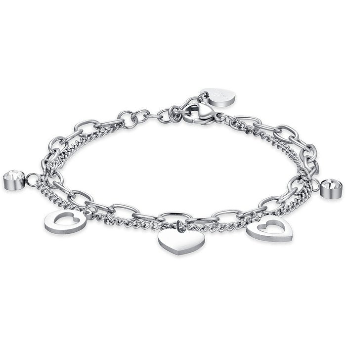 WOMEN'S STEEL BRACELET WITH HEARTS AND WHITE CRYSTALS