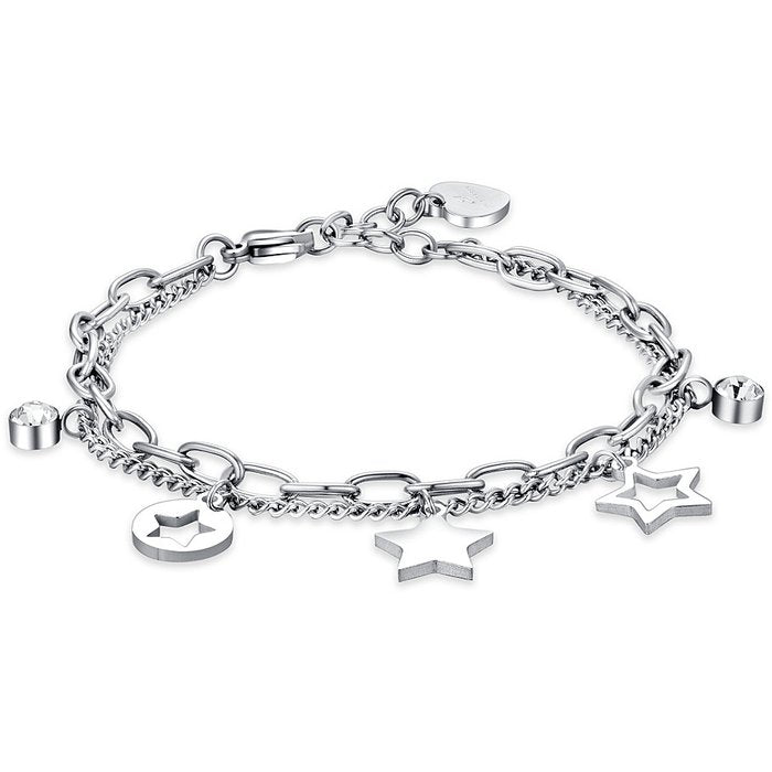 BRACCIALE DONNA IN ACCIAIO CON STELLE E CRISTALLI BIANCHI