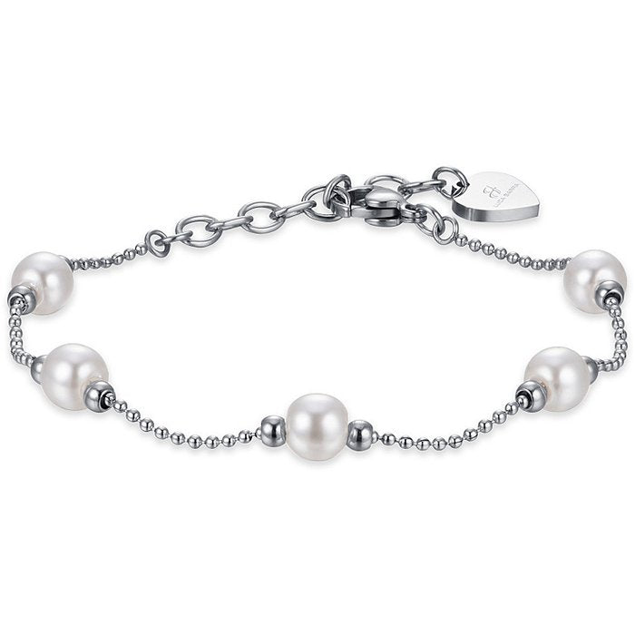 BRACCIALE DONNA IN ACCIAIO CON PERLE BIANCHE
