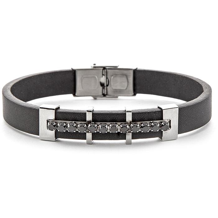 Bracciale pelle zirconi neri