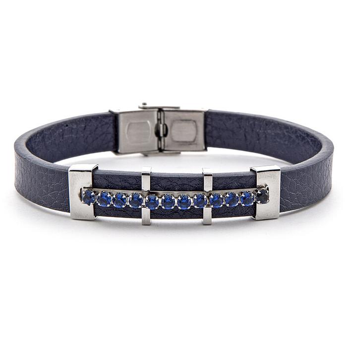 Bracciale pelle zirconi blu