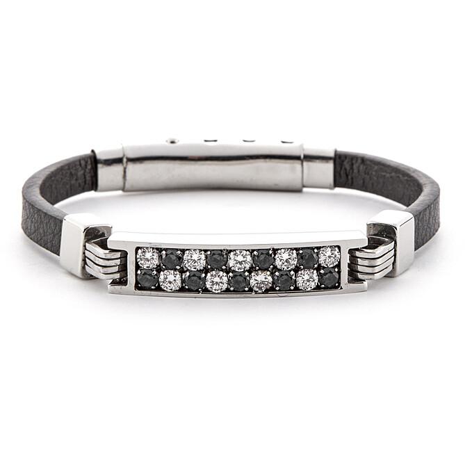 Bracciale pelle zirconi bianchi neri