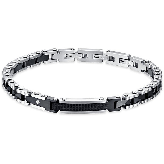 MEN'S BRACELET IN STEEL AND BLACK CERAMIC WITH WHITE CRYSTAL