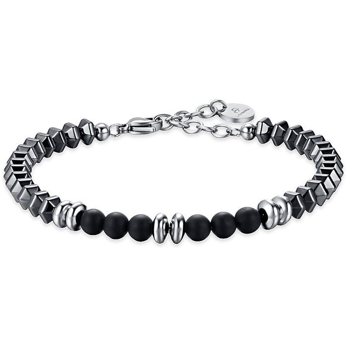 MEN'S BRACELET IN STEEL WITH GREY IP HEMATITE AND BLACK STONES