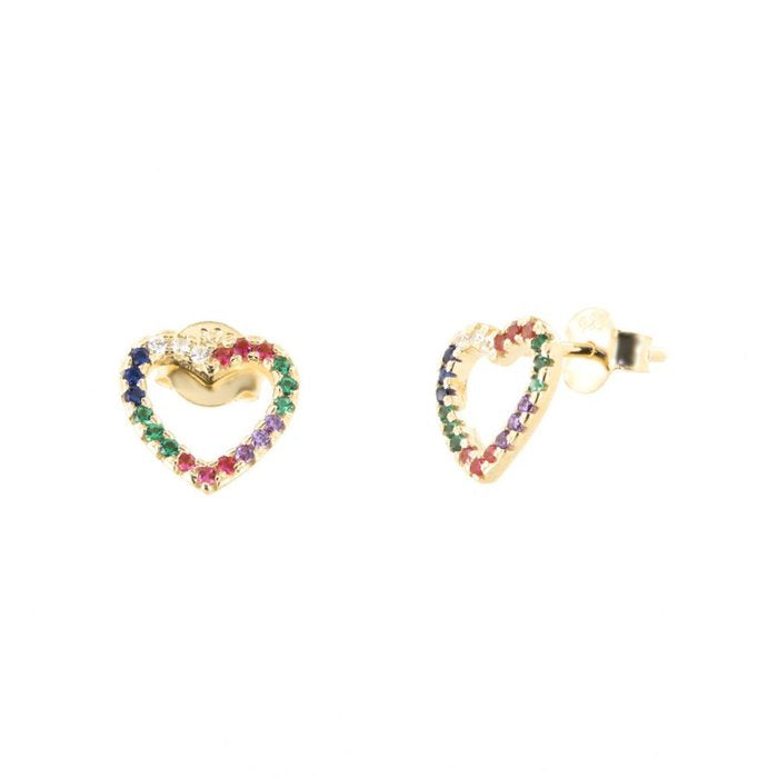 Orecchini in Argento 925 a lobo, con cuori impreziositi da zirconi multicolore