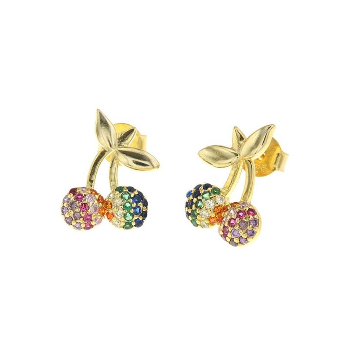 Orecchini in Argento 925 ciliegia a lobo, con zirconi multicolor