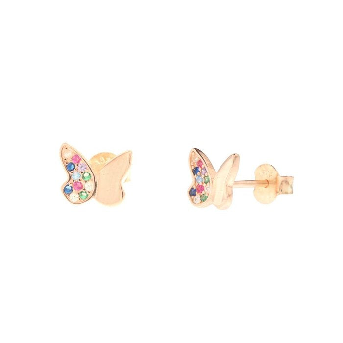 Boucles d'oreilles papillon en argent 925 avec détails en zircone multicolore