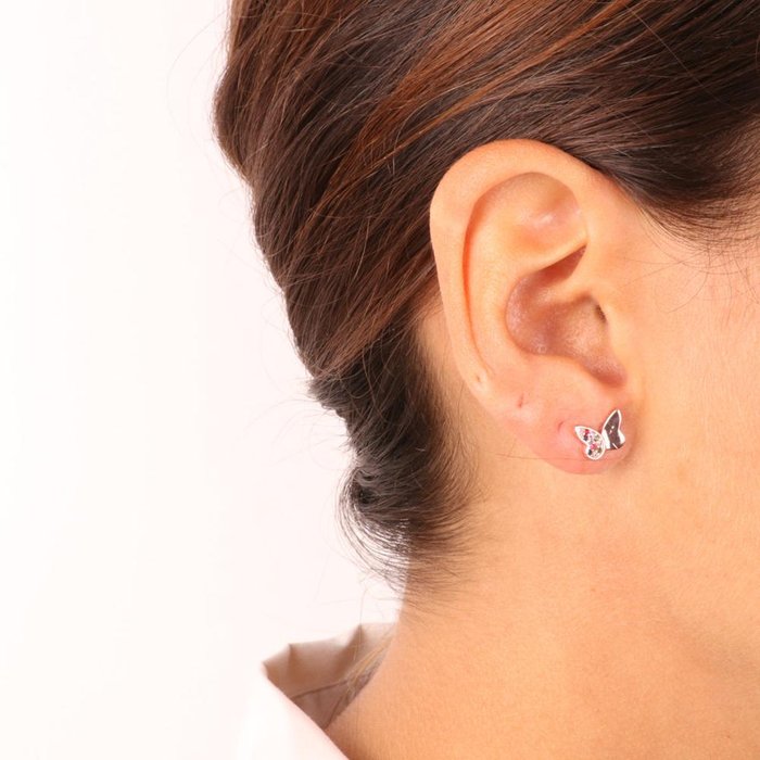 Boucles d'oreilles papillon en argent 925 avec détails en zircone multicolore