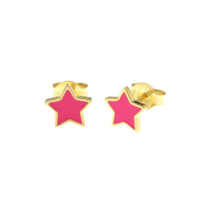 925 Silver Star Earrings with Fuchsia Enamel