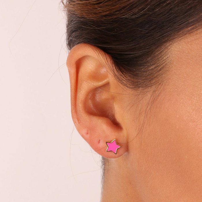 925 Silver Star Earrings with Fuchsia Enamel