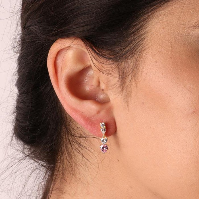 925 Silver Earrings with Zirconia and Hanging Hearts