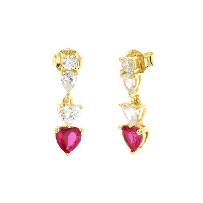 925 Silver Earrings with Zirconia and Hanging Hearts