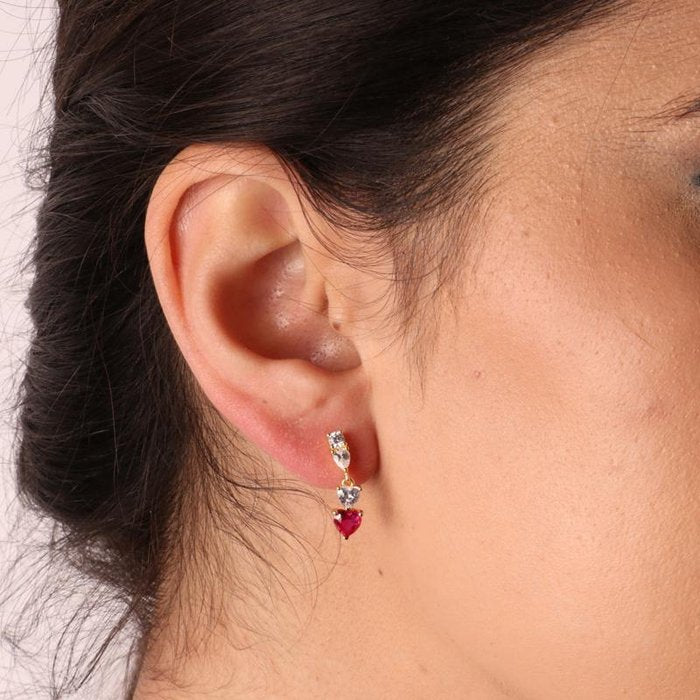 925 Silver Earrings with Zirconia and Hanging Hearts