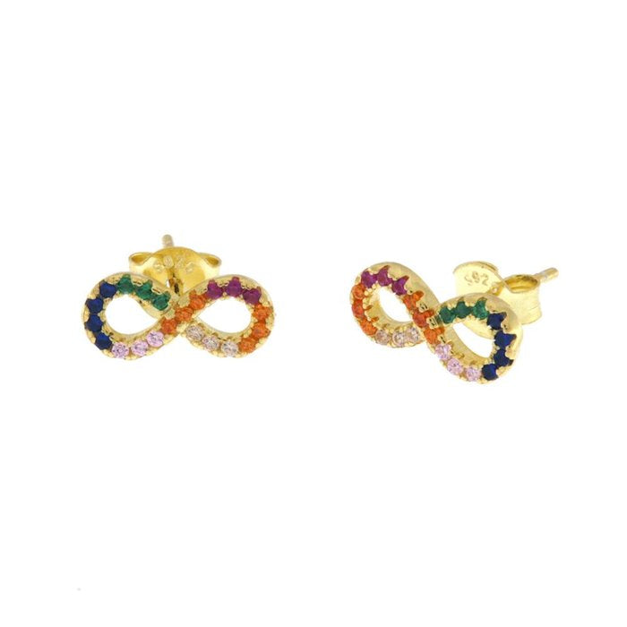 925 Silver Infinity-Shaped Stud Earrings with Colored Zirconia