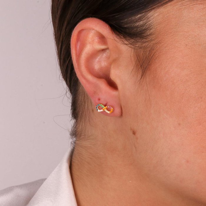 925 Silver Infinity-Shaped Stud Earrings with Colored Zirconia