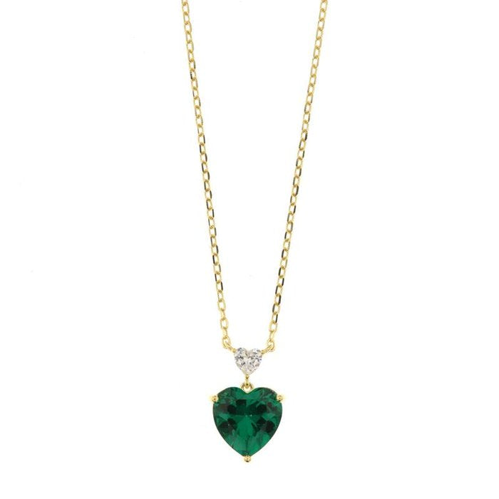 Collana in Argento 925 con cuori in zircone bianco e verde smeraldo