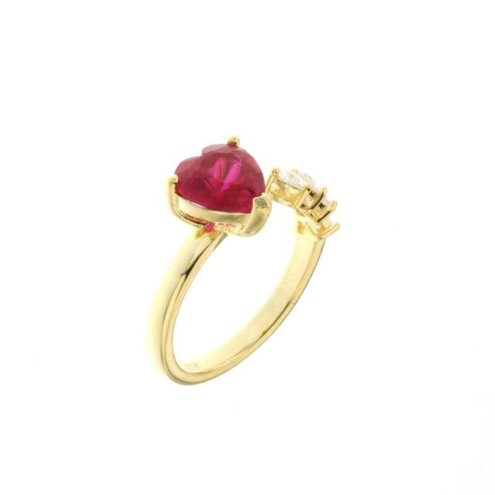 925 Silver Ring with Red Ruby and White Zircon Hearts