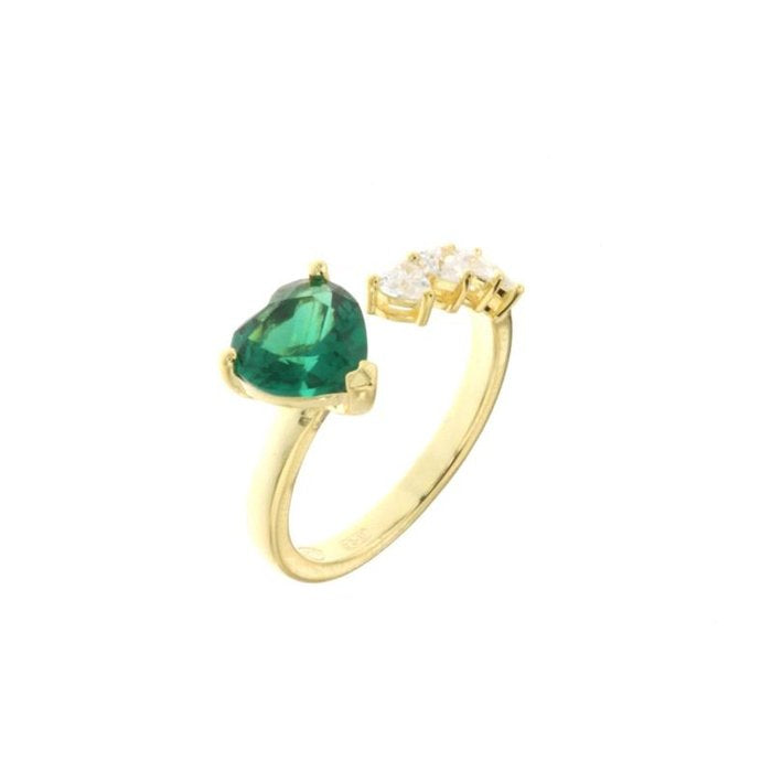 925 Silver Ring with Emerald Green and White Zircon Hearts