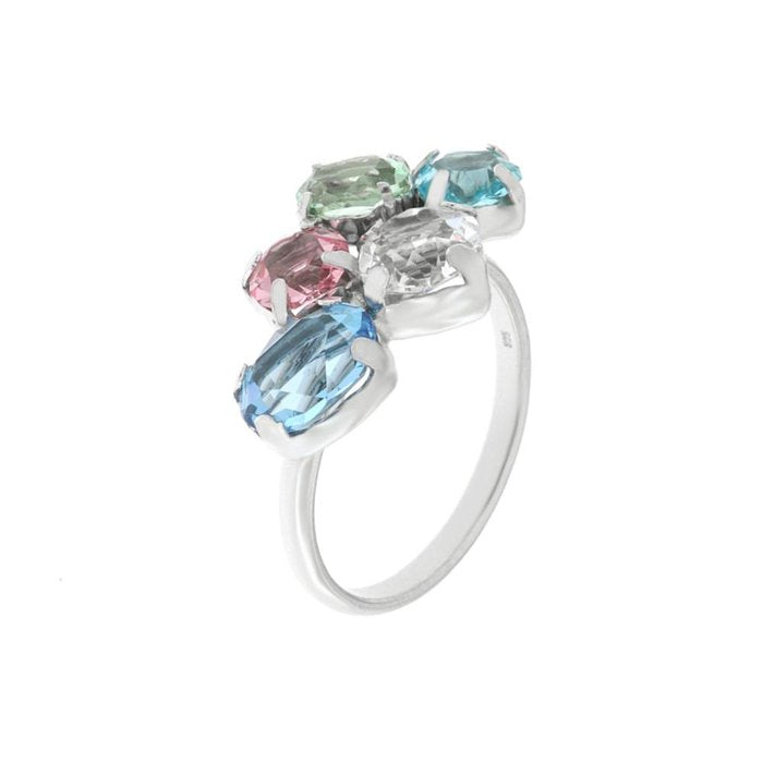 925 Silver Ring with Colored Crystals