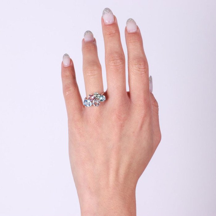 925 Silver Ring with Colored Crystals