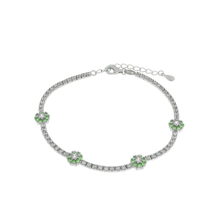 Bracciale in Argento 925 con fiori verdi e zirconi